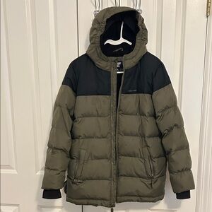 Lands' End Kids Warm Winter Puffer Jacket - Olive and Black size 14-16